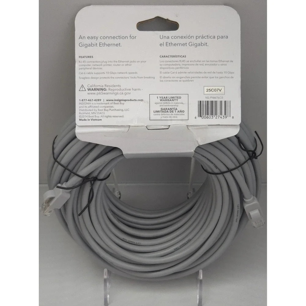 Insignia - 100ft Cat-6 Network Cable - Ethernet RJ45 - 10Gbps - NS-PNW76C0 - NEW